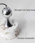 Terrazzo Small Pendant Light, 4.7 Inch Chrome Hanging Fixture with wrought iron body and terrazzo lampshade details.