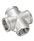 Stainless Steel Half Inch Female 4 Way Cross Pipe Fitting, 304 Grade, shows all four NPT female threads, ideal for plumbing and gas lines