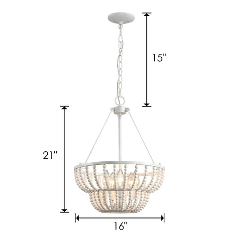 5 Light Beaded Chandelier With Rustic White Wood Beads Farmhouse Boho Ceiling Light Fixture With Height Measurements