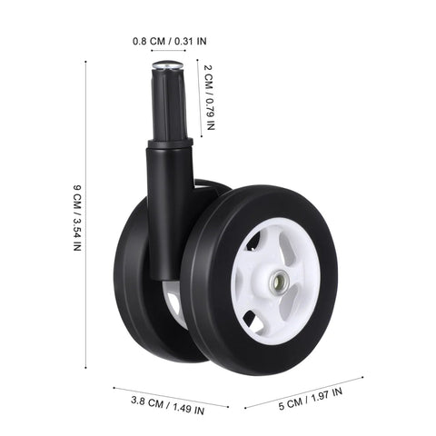 4 Pcs Baby Walker Wheel Replacement Casters With 0.3 Inch Mounting Hole, durable plastic and rubber swivel wheel, side view