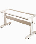 Heavy Duty Adjustable Industrial Desk Legs With Smooth Rolling Swivel Casters For Hassle Free Mobile Office Upgrades And Built Like A Tank Sturdiness On Modern Standing Desks in white with low-profile design