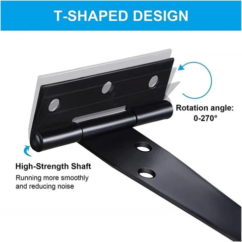 Black T-shaped hinge with high-strength shaft, rotation angle 0-270°, for folding and glass doors in homes, offices, and shops.