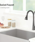 High Arc Single Handle Kitchen Faucet With Pull Down Sprayer In Matte Gray Stainless Steel Commercial Grade Build RV Friendly Laundry Sink Compatible Swan Neck Design For Modern Kitchens