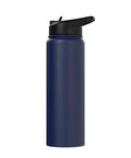 Aggressively Hydrated Run Club Stainless Steel Insulated Water Bottle With Retro Rainbow Graphic, navy blue, side view