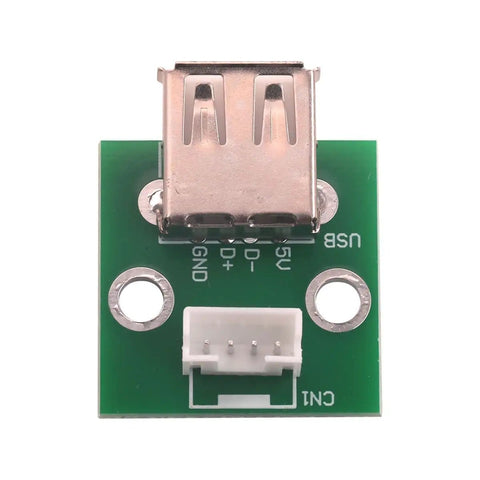 Top view of USB 2.0 Female to PH 2.0 Pitch Terminal Adapter Board for PCB conversion and data cable testing prototyping kit.