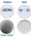 Total Game Changer 500 Piece 25 Millimeter Button Maker Kit For 1 Inch Blank Pin Back Badges showing metal tops and plastic backs.