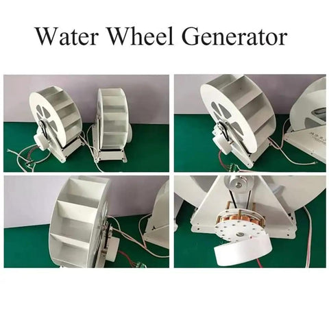 Hydroelectric Turbine Generator 100W for Outdoor Lighting and Household Power Equipment with Silent Belt Drive visible on table.