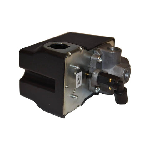 Side view of Air Compressor Pressure Switch CW218000AV For 135/175 PSI Systems, 4 Port Universal, 1/4 Inch Quick Disconnect