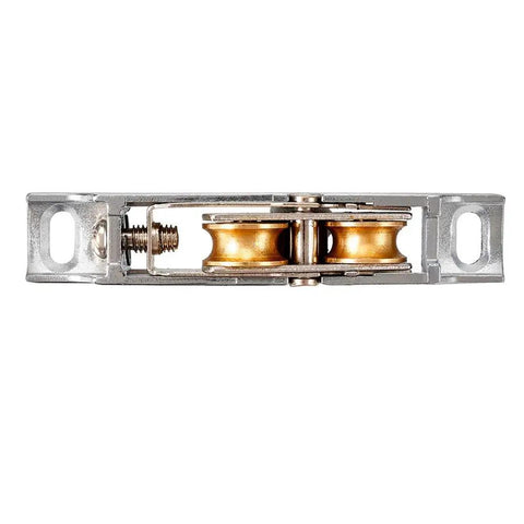 Heavy Duty Window Rollers Two Pack Slick Sliding Door Hardware U Groove Pulley System Hella Smooth Glass Glide with brass wheels.