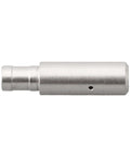 Side view of silver EDM drill electrode guide nozzle body with small hole and 1.0 mm discharge tip