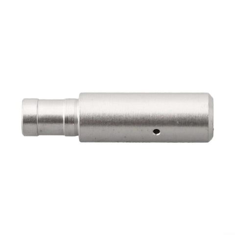 Side view of silver EDM drill electrode guide nozzle body with small hole and 1.0 mm discharge tip
