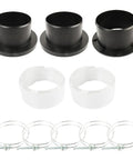 O'SKOOL 4-inch dust collector port fittings set; 3 black flange adapters, 2 white threaded rings, 5 hose clamps