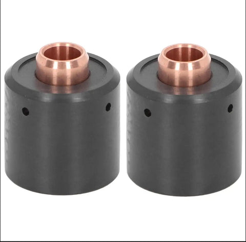 Two High Performance Starter Calipers For Sl60 And Sl100 Plasma Cutting Torch Consumables, featuring copper tips and black bodies.
