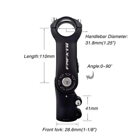 31.8Mm Adjustable Bike Stem 0 To 90 Degree, 110Mm Length, Fits 1.25 Inch Handlebars, Easy Angle Change for Mountain Road BMX Bikes