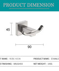 Slick Brushed Stainless Steel Double Robe Hooks With No Hassle Wall Mount For Bathroom And Shower Beefy Coat And Hat Hangers Modern Compact Design Quick Install Four Pack Hardware Set, dimensions 90x45mm.