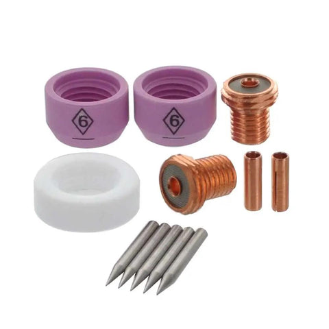 OZMO TIG Accessory Kit For Welders - Comprehensive Spare Parts Set With Multiple Sizes For Diverse Applications, Includes Consumables, Tungsten Electrodes, Collets, Tips, And Postflow Accessories in various sizes.