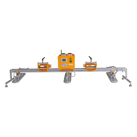 Heavy Duty Fork Mounted Vacuum Lifter With 330 Lb Capacity handles slab stone and glass, featuring three pad suction and remote control.