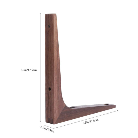 Built Like A Tank Walnut Wood Corner Shelf Brackets For Wall Mounted Displays, 6.9in heavy duty support brace.