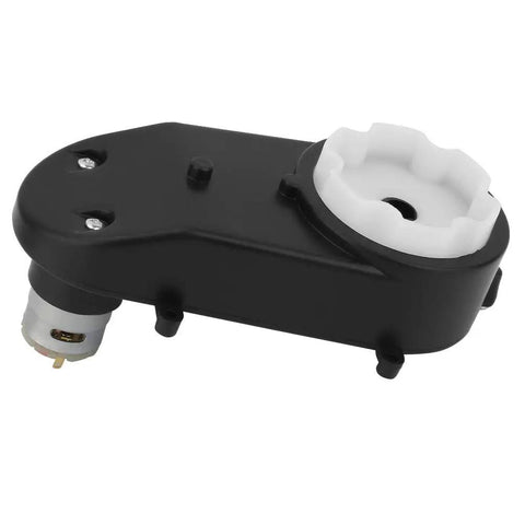 12V Kids Electric Car Steering Gear Box Replacement 5000RPM High Torque Gearbox Motor for toy cars, black unit close-up