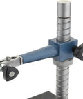 Close-up of Granite Comparator Stand with 10-inch steel post and adjustable articulated arm detailed view for instrument mounting
