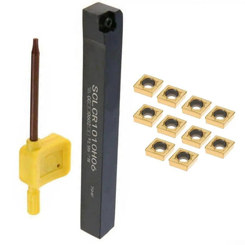 Heavy Duty Pro Grade Carbide Inserts Ten Pack And SCLCR1010H06 Lathe Tool Holder Set For CNC Turning With Wrench Built For Steel