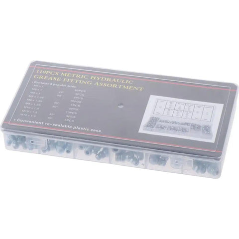 110 Pieces Grease Fittings Set For DIY Projects With 45 Degree And Straight Hydraulic Nipples, M6 M8 M10 Sizes in a case