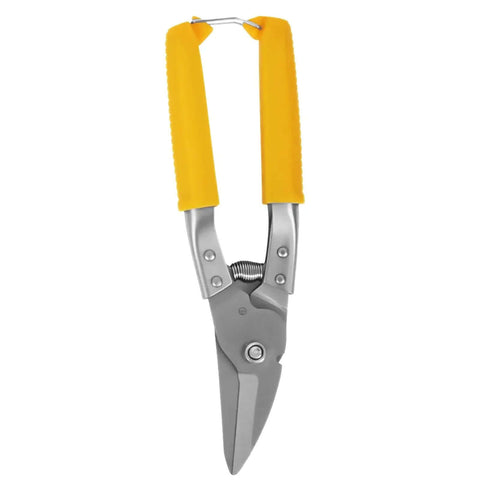 Metal sheet snips with yellow handles for precise cutting and folding, ideal for use with a Heavy Duty Sheet Metal Bender Station.