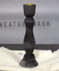 Straight Up Charred Aging Wood Stain For Interior Projects on a finished black candlestick holder.