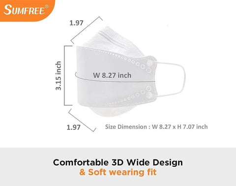 Image of KF94 4 Layer Disposable Face Masks For Adults Large 20 Pack Made In Korea with dimension labels, showing 3.15 x 8.27 inches.