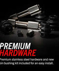 Close-up of premium stainless steel brake hardware kit for rear brakes with pins, bushings and boots