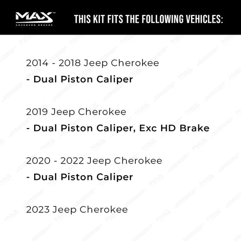 Front Brake Kit For Jeep Cherokee 2014 2023 With Dual Piston Calipers Carbon Ceramic Pads And Rotors Cross Drilled compatibility list