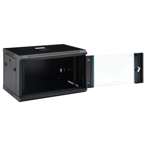 Slick 6U Wall Mount Server Rack Cabinet With Lockable Steel Door And Removable Panels, showing open design and lockable glass door.