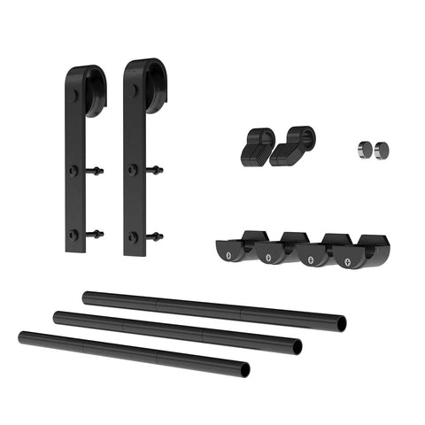 6.6ft Sliding Barn Door Hardware Kit with Heavy Duty Steel Rollers and Flat Tracks, Supports Up to 220 Lbs, Includes Stopper Floor Guide