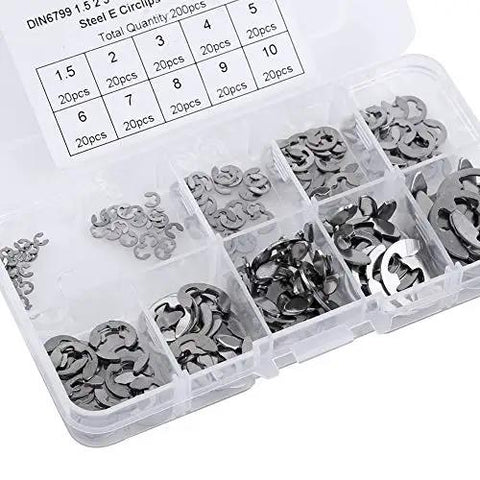120Pcs 304 Stainless Steel E Clip Retaining Snap Ring Circlip Kit 1.5 To 10 Mm With Labeled Storage Box Built Tough For Outdoor Use And Humidity Resistance