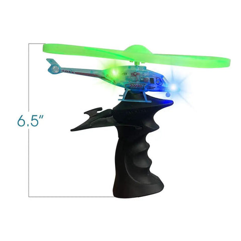 Light Up Flying Helicopters Set Of 2 With LED Lights And Handheld Launcher, showing single 6.5-inch helicopter with launcher