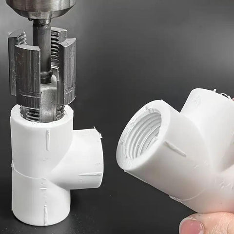 Electric Drilling Thread Repair Tool For PVC PPR Pipes Internal External Thread Repair Heavy Duty Metal Pipe Repair Kit shown in use