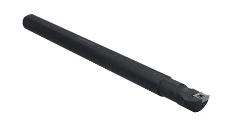 Beefy Indexable Boring Bar, 3/4 Inch Shank By 10 Inch Length, Negative 5 Degree End And Side Cut, For Aluminum, Accepts AKH01 CCGT32.51 Inserts, Handles Light Roughing To Finishing Small Bores, Solid Carbide Tool