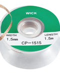 5 Ft Pro-Grade Copper Desoldering Wick With No Clean Design And 280C Melting Point on spool, 1.5mm width displayed