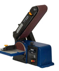 Heavy Duty 4-Inch By 36-Inch Belt And 6-Inch Disc Sander With Cast Iron Base, side view showing belt and disc arrangement