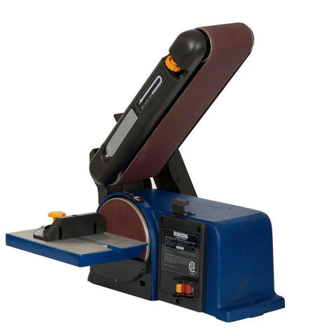 Heavy Duty 4-Inch By 36-Inch Belt And 6-Inch Disc Sander With Cast Iron Base, side view showing belt and disc arrangement
