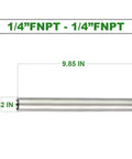 2-Pack Stainless Steel Pipe Nipples 1/4 NPT Female X 1/4 NPT Female, 10 Inch Length, 304 Stainless, dimensions shown