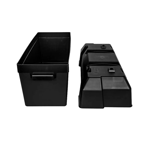 Tough As Nails Double Battery Box Rig Ready For RV And Marine holds two batteries with heavy duty polypropylene construction.