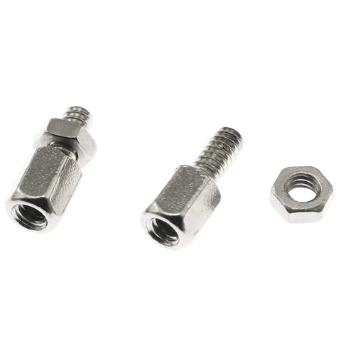 Close-up of 50Pcs Brass Hex Standoff Spacers With Nuts 4-40 Thread 6mm Long Hex Studs For PC Rig Mounting Nickel Plated Copper Hardware Kit