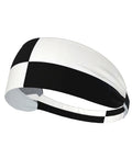 Black And White Piano Grid Print Stretchy Headbands Sweat Wicking And Ultra Breathable Workout Band side view showing wide fit and material.