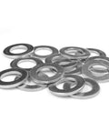 Stainless Steel Flat Washers Set For Metric Bolts And Screws M4 4.3mm 9mm 0.8mm 50 Pieces Durable For Sealing And Repair Hardware Ideal For Auto DIY And Home Projects. top view of stainless steel flat washers