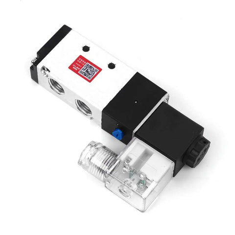 Heavy Duty Single Coil Solenoid Valve With Slick One Quarter Inch Npt Fittings Pilot Operated Electric Switch Designed For Tight Garage Spaces Reliable Dc Twenty Four Volt Pull Smooth Shifting Five Port Two Position Setup Built Tough For Grind