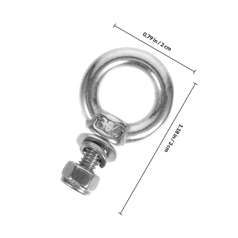 Five Piece M4 304 Stainless Steel Eyebolts With Ring Nuts Threaded Eye Screws For Lifting Equipment shown with measurement guide