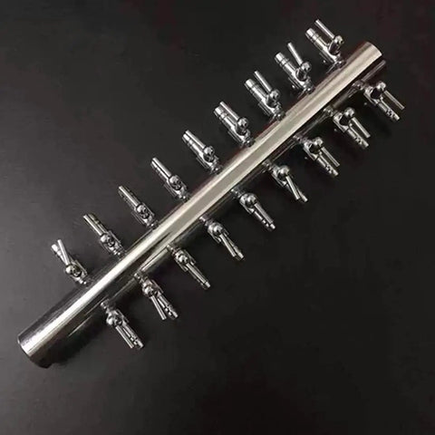 Rock Solid Copper Aquarium Air Valve 18 Way Inline Manifold Splitter with smooth lever control view from above.