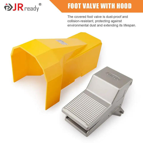 Foot Pedal For Pneumatic Crimping Tools With Protective Shield, Air Powered Foot Switch, 1/4 NPT Quick Response Pedal, Hands Free Control, Compatible With YJQ Series Crimpers, No Electrical Power Needed, yellow hood and metal pedal
