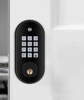 Rock Solid Keyless Entry Deadbolt With Backlit Numeric Keypad And Easy Dial In Spy Proof Virtual Code For No Sweat Self Locking Residential Door Security Upgrade on white door.
